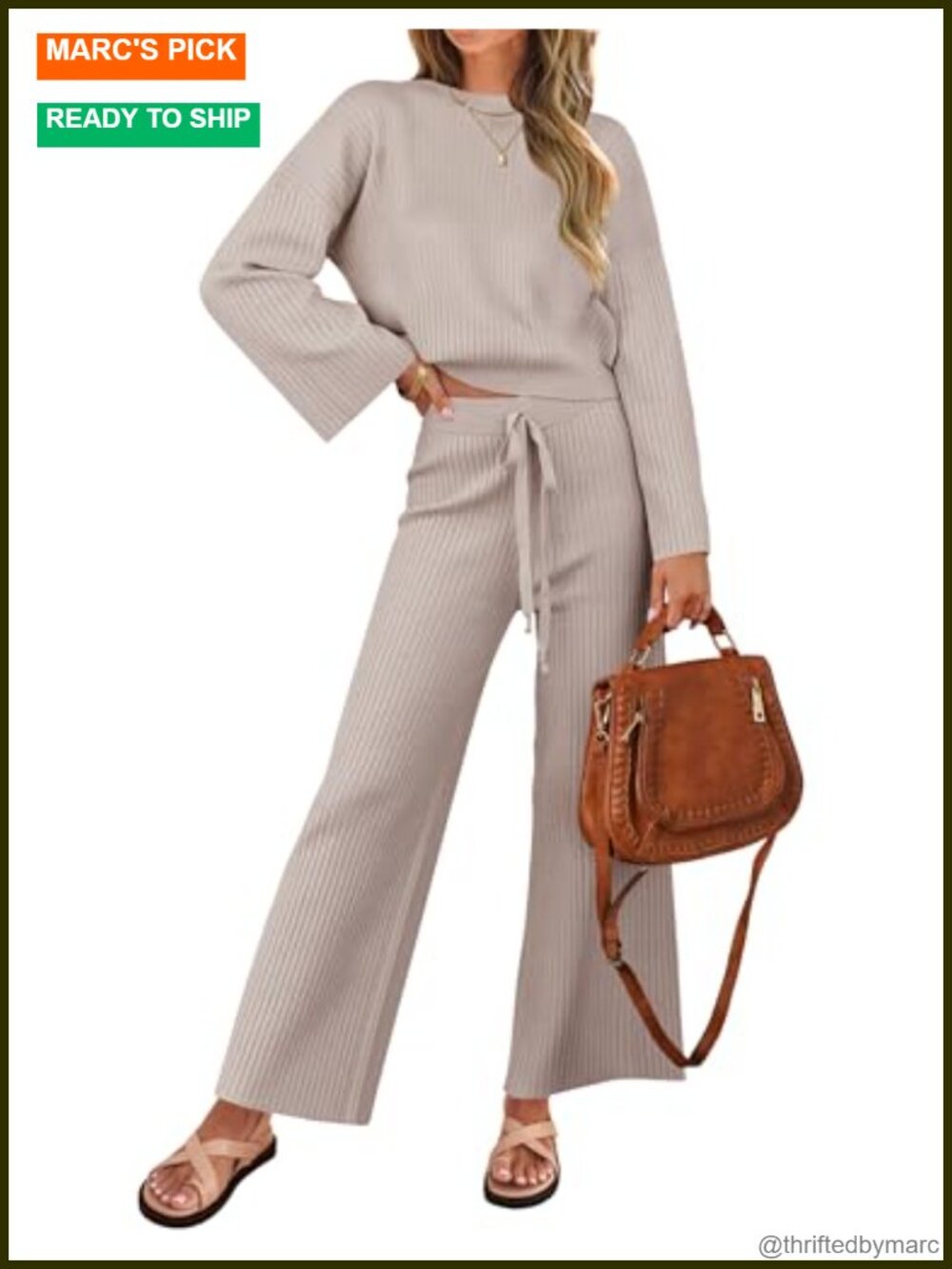 2 Piece Sweater Set Cropped Bell Sleeve Top Wide Leg Pants Lounge Set